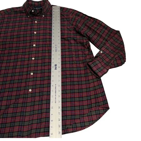 Ralph Lauren Shirt Mens L Red Plaid Button Down Green Holiday Cotton Festive - Picture 3 of 10